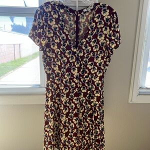 Madewell Women’s Wine Purple White Floral V Neck Dress Size 10 NEW